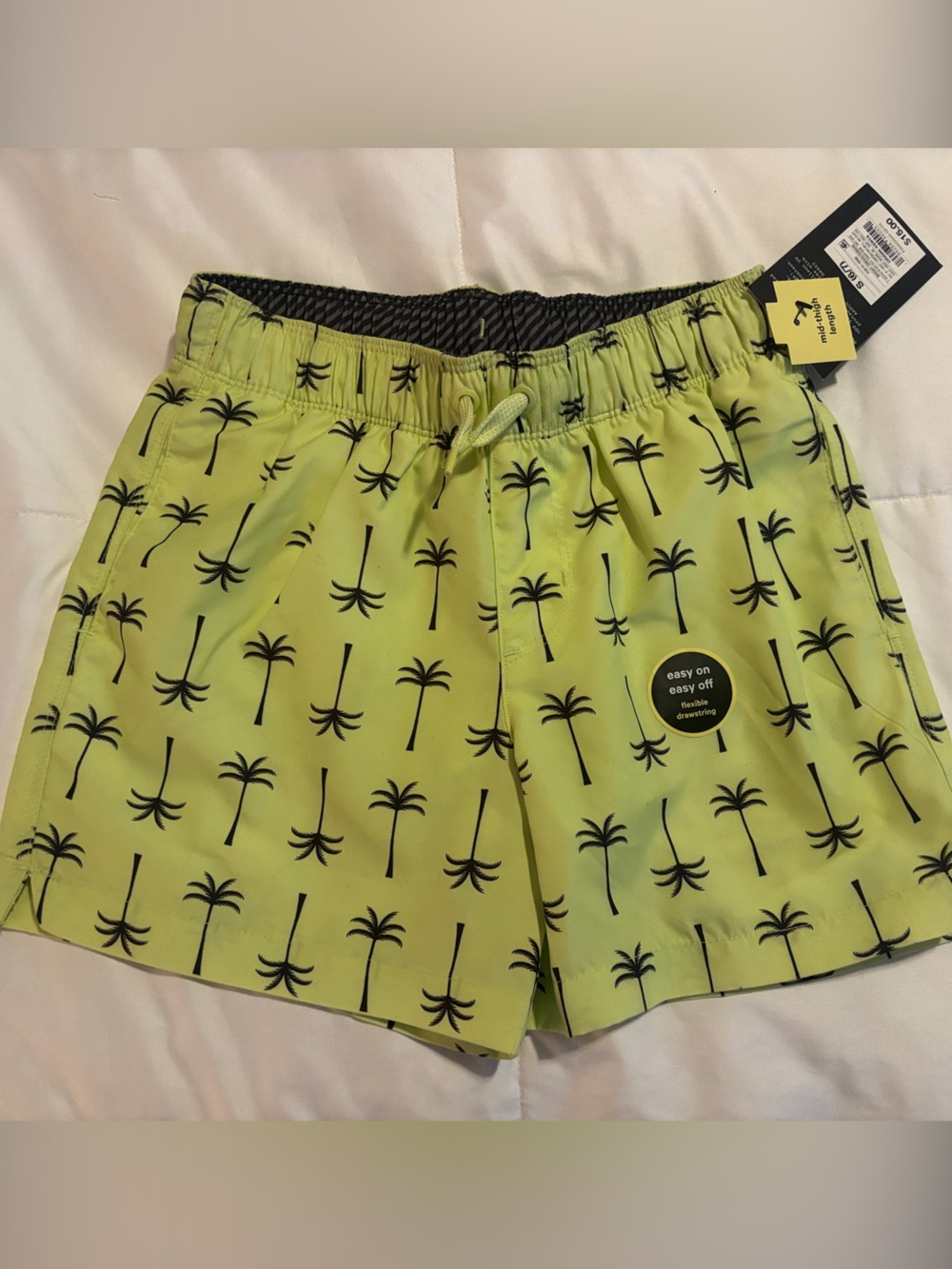 Art Class Neon Lime Palm-Print Swim Trunks